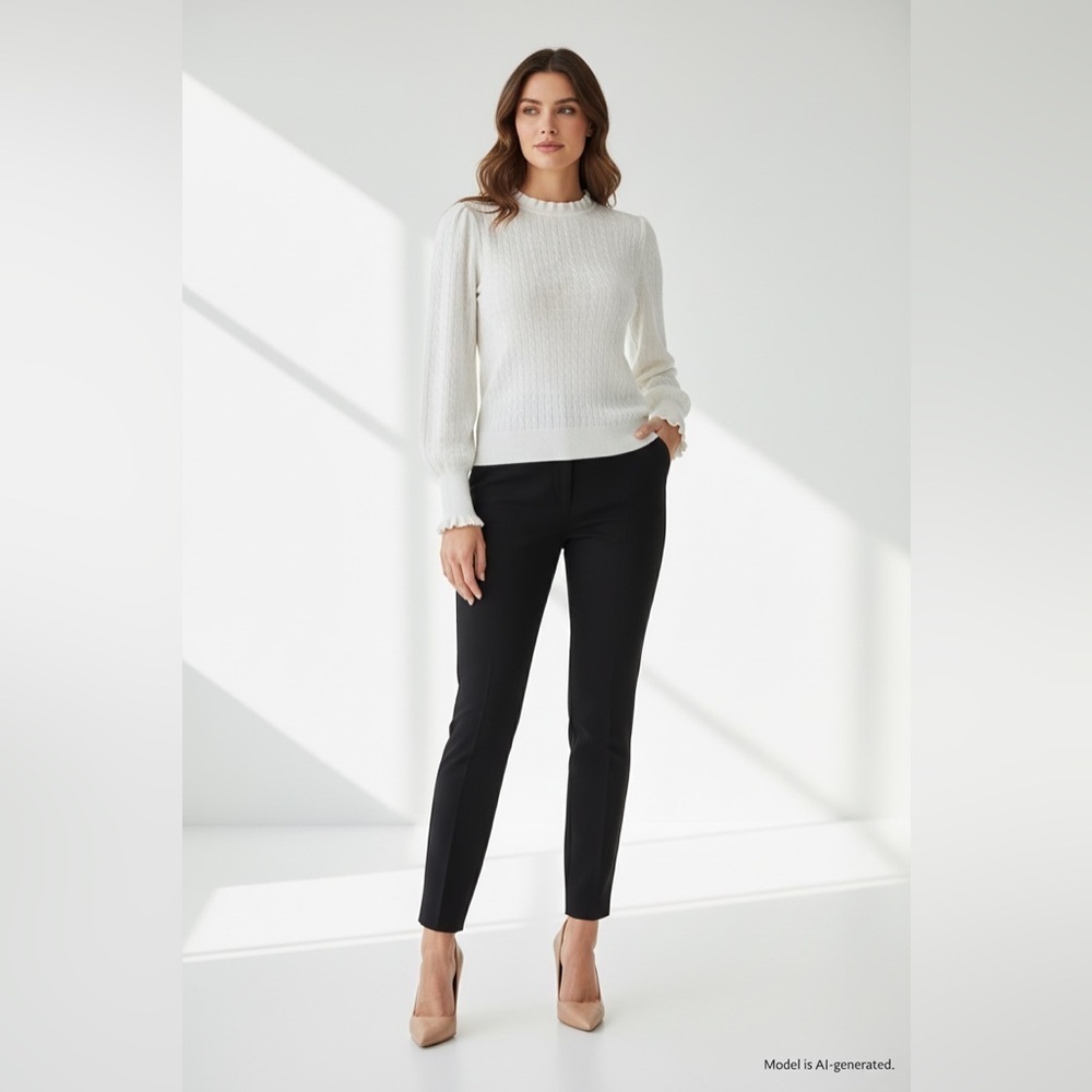 Adrianna Papell White Textured Puff-Sleeve Knit Top – Size L